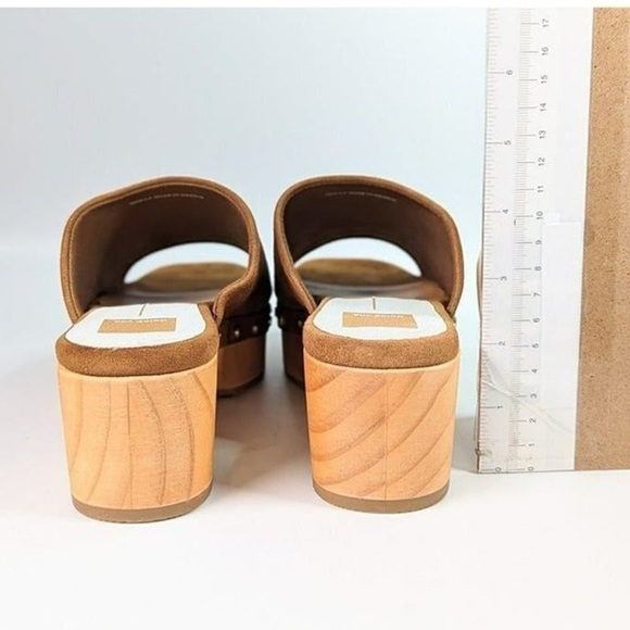 Dolce Vita Women's Dorado Open Toe Clogs Suede Leather Wood Heels Gold Hardware - Picture 13 of 14